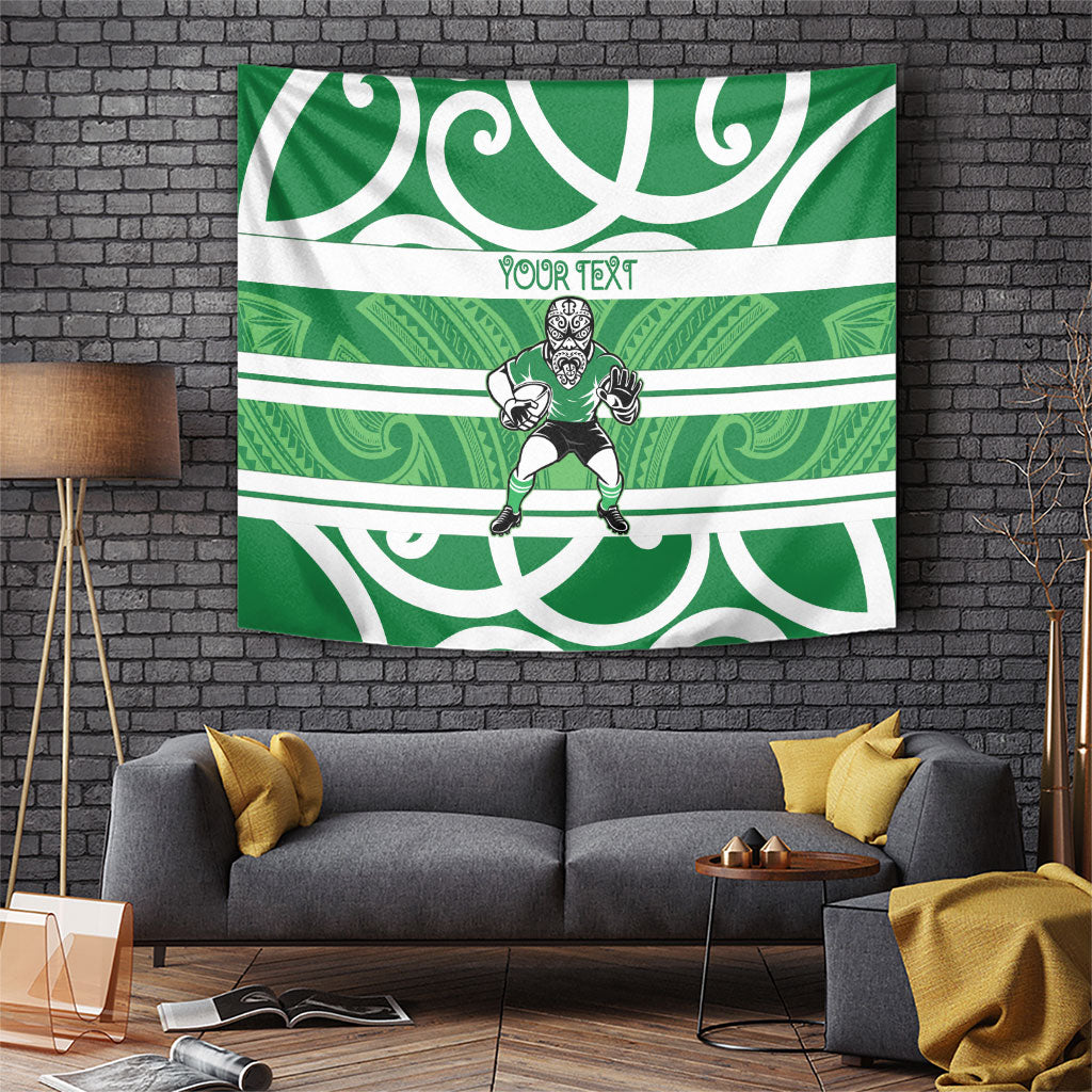 Manawatu Custom Rugby New Zealand Tapestry Aotearoa Maori Pukana Tiki Mascot LT14 Green - Polynesian Pride