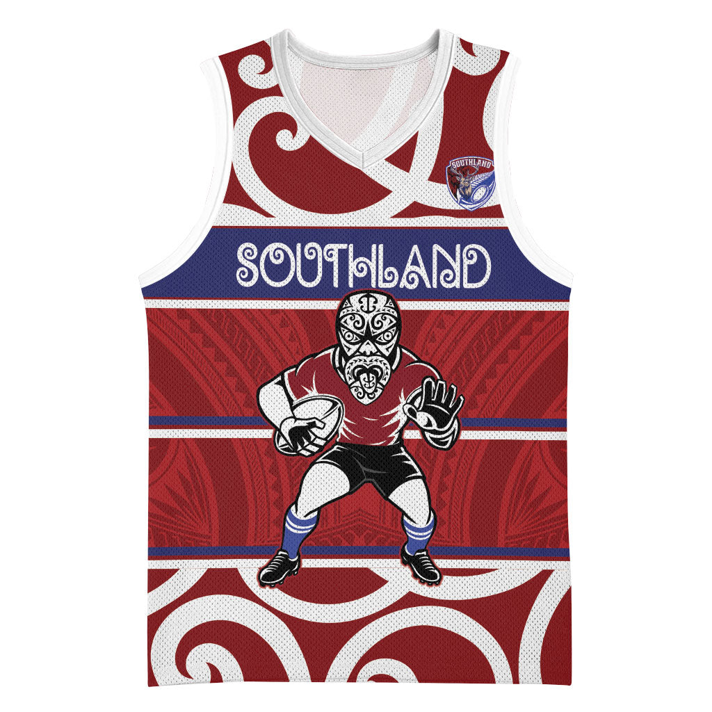 Southland Custom Rugby New Zealand Basketball Jersey Aotearoa Maori Pukana Tiki Mascot