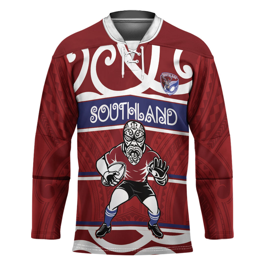Southland Custom Rugby New Zealand Hockey Jersey Aotearoa Maori Pukana Tiki Mascot LT14 Unisex Maroon - Polynesian Pride