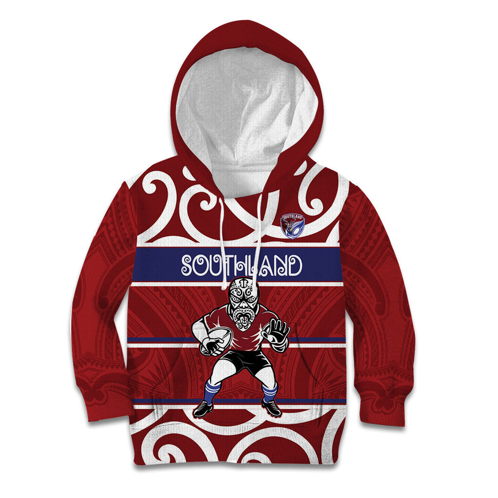 Southland Custom Rugby New Zealand Kid Hoodie Aotearoa Maori Pukana Tiki Mascot