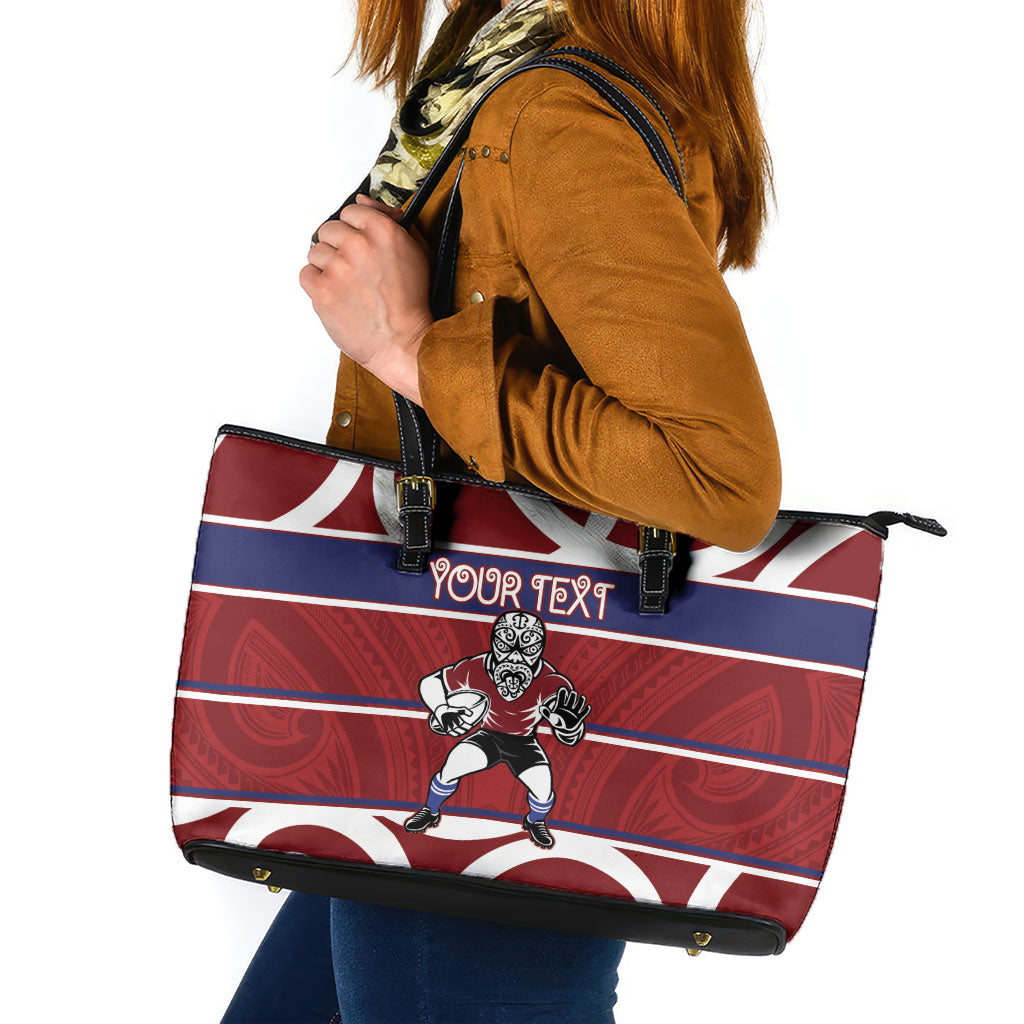Southland Custom Rugby New Zealand Leather Tote Bag Aotearoa Maori Pukana Tiki Mascot
