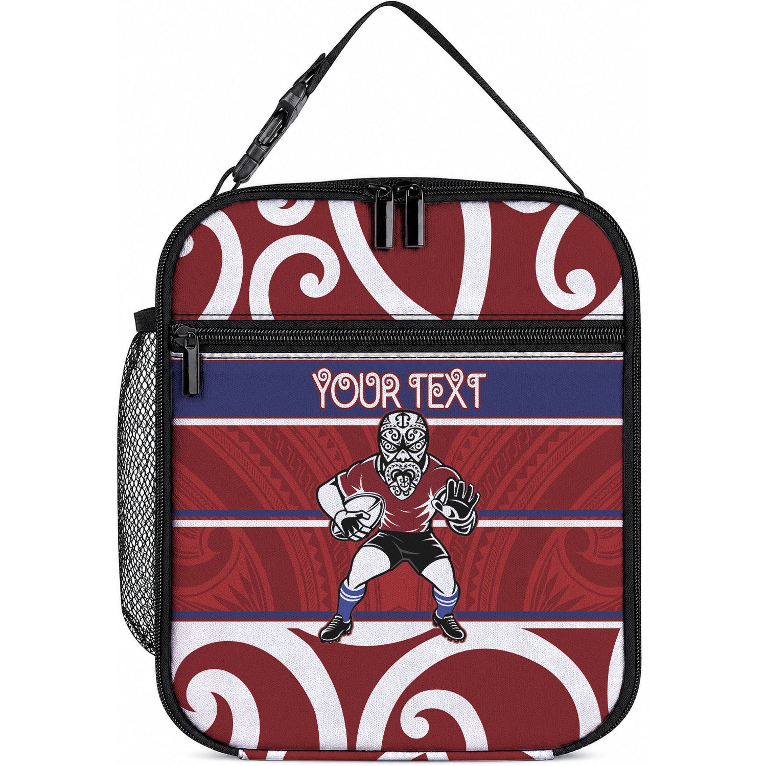 Southland Custom Rugby New Zealand Lunch Bag Aotearoa Maori Pukana Tiki Mascot LT14 10.2 × 8.3 × 4.3 inch Maroon - Polynesian Pride