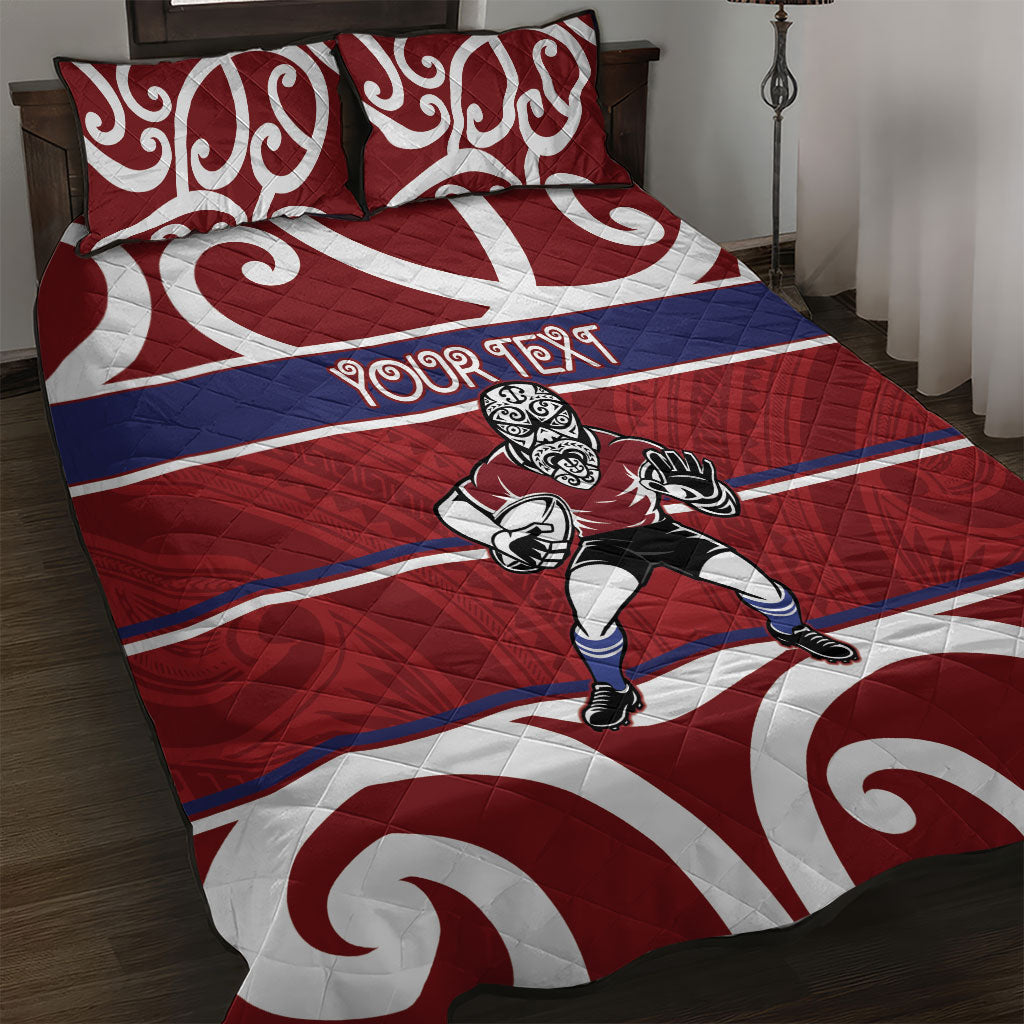 Southland Custom Rugby New Zealand Quilt Bed Set Aotearoa Maori Pukana Tiki Mascot LT14 Maroon - Polynesian Pride