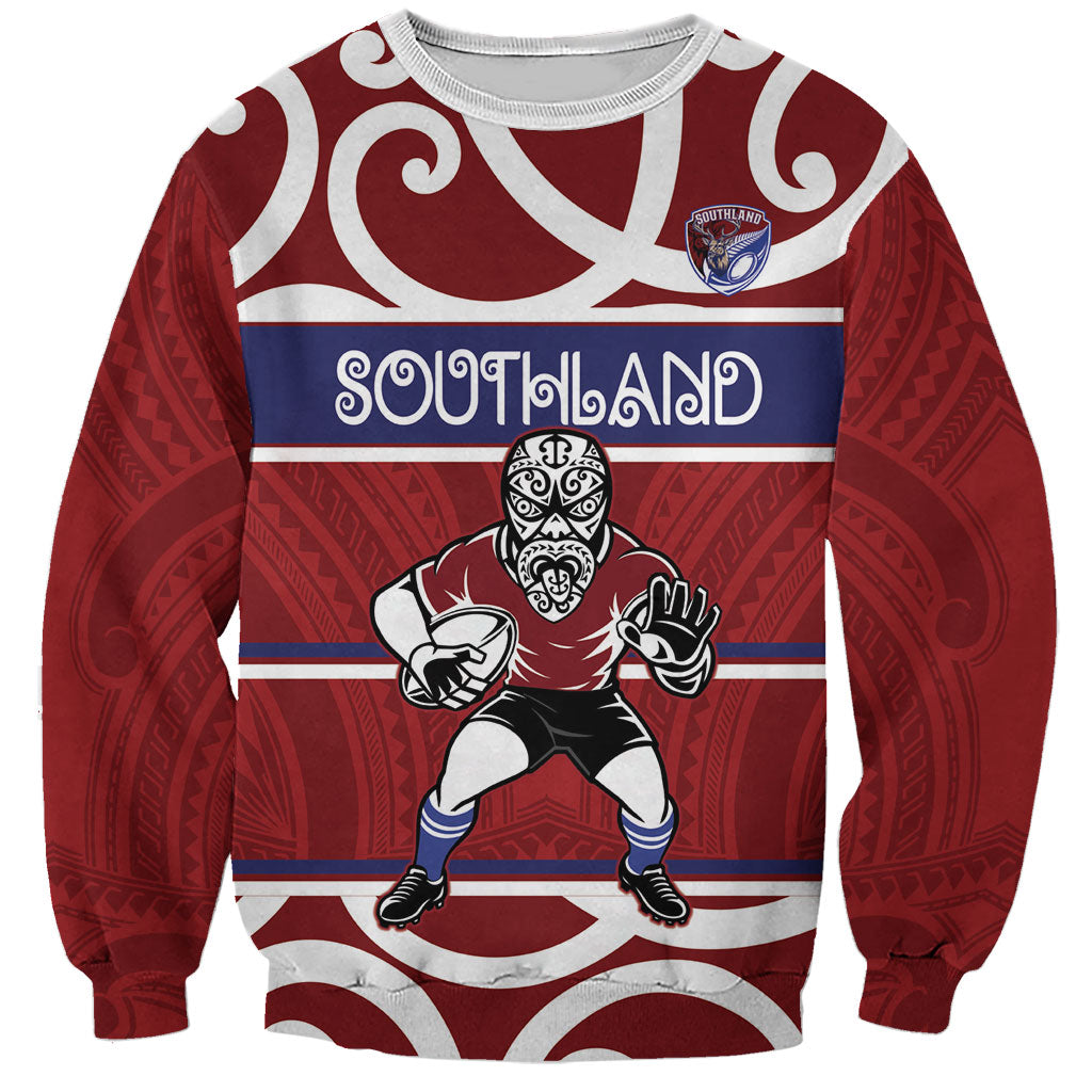 Southland Custom Rugby New Zealand Sweatshirt Aotearoa Maori Pukana Tiki Mascot LT14 Unisex Maroon - Polynesian Pride