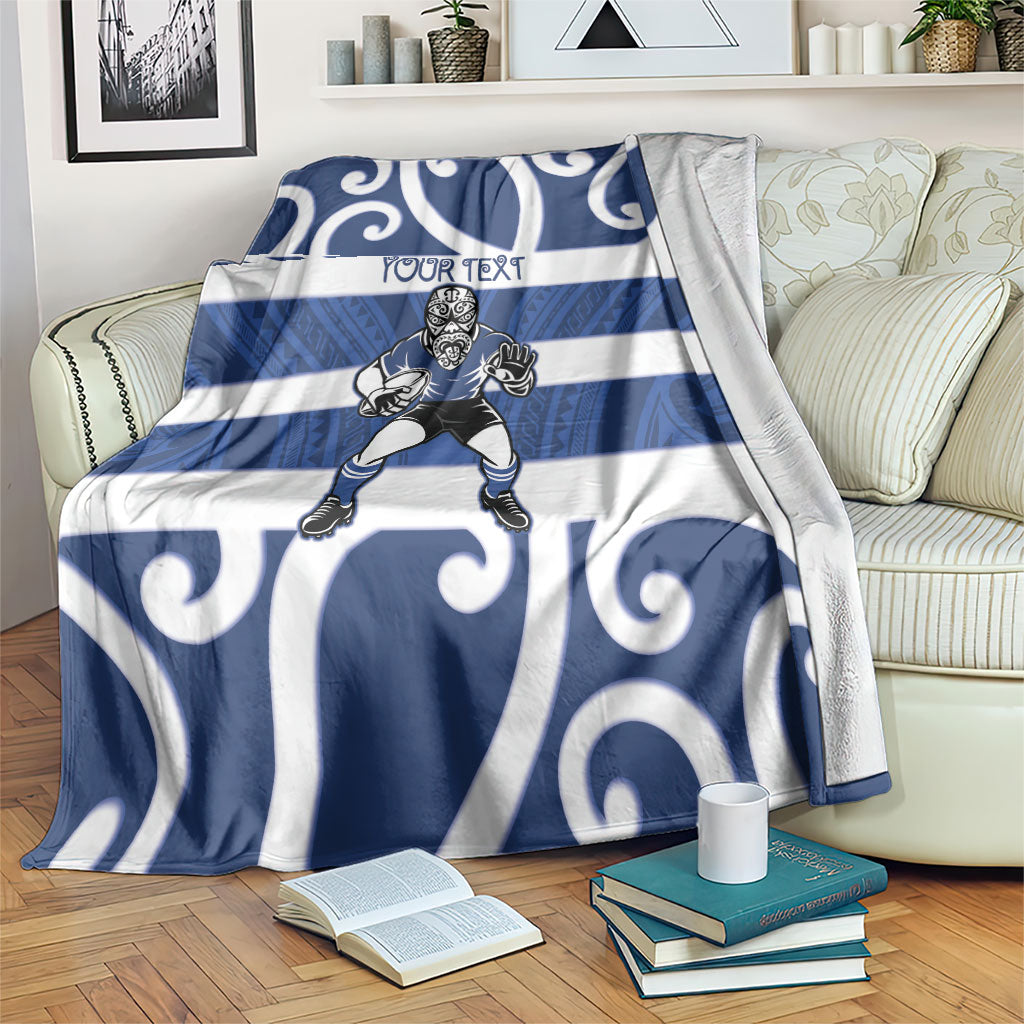 Auckland Custom Rugby New Zealand Blanket Aotearoa Maori Pukana Tiki Mascot LT14 Blue - Polynesian Pride