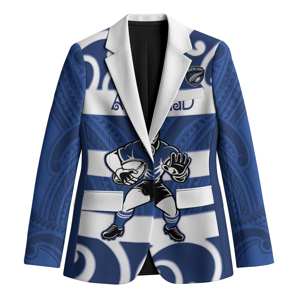 Auckland Custom Rugby New Zealand Blazer Aotearoa Maori Pukana Tiki Mascot LT14 Unisex Blue - Polynesian Pride