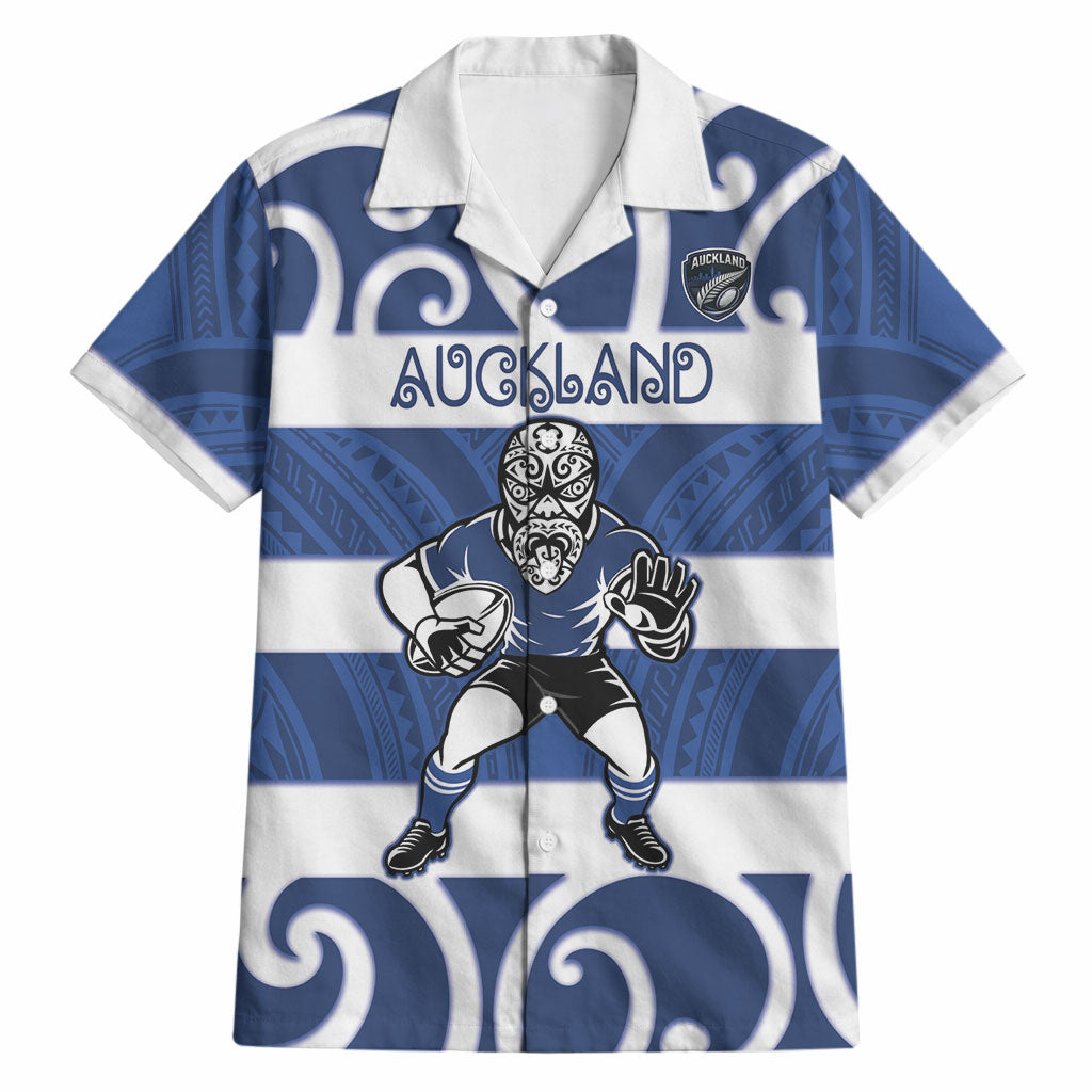 Auckland Custom Rugby New Zealand Hawaiian Shirt Aotearoa Maori Pukana Tiki Mascot