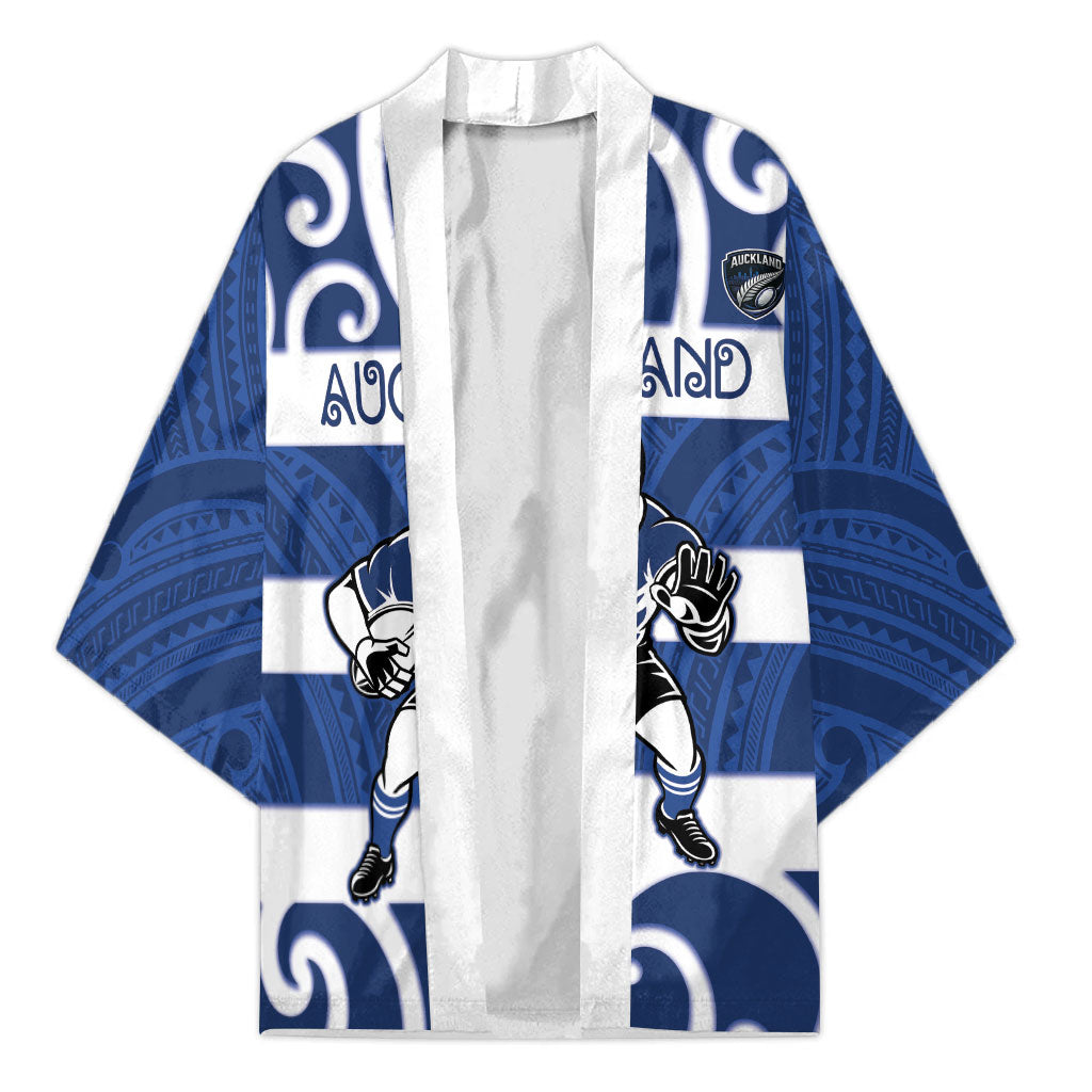 Auckland Custom Rugby New Zealand Kimono Aotearoa Maori Pukana Tiki Mascot LT14 Unisex Blue - Polynesian Pride