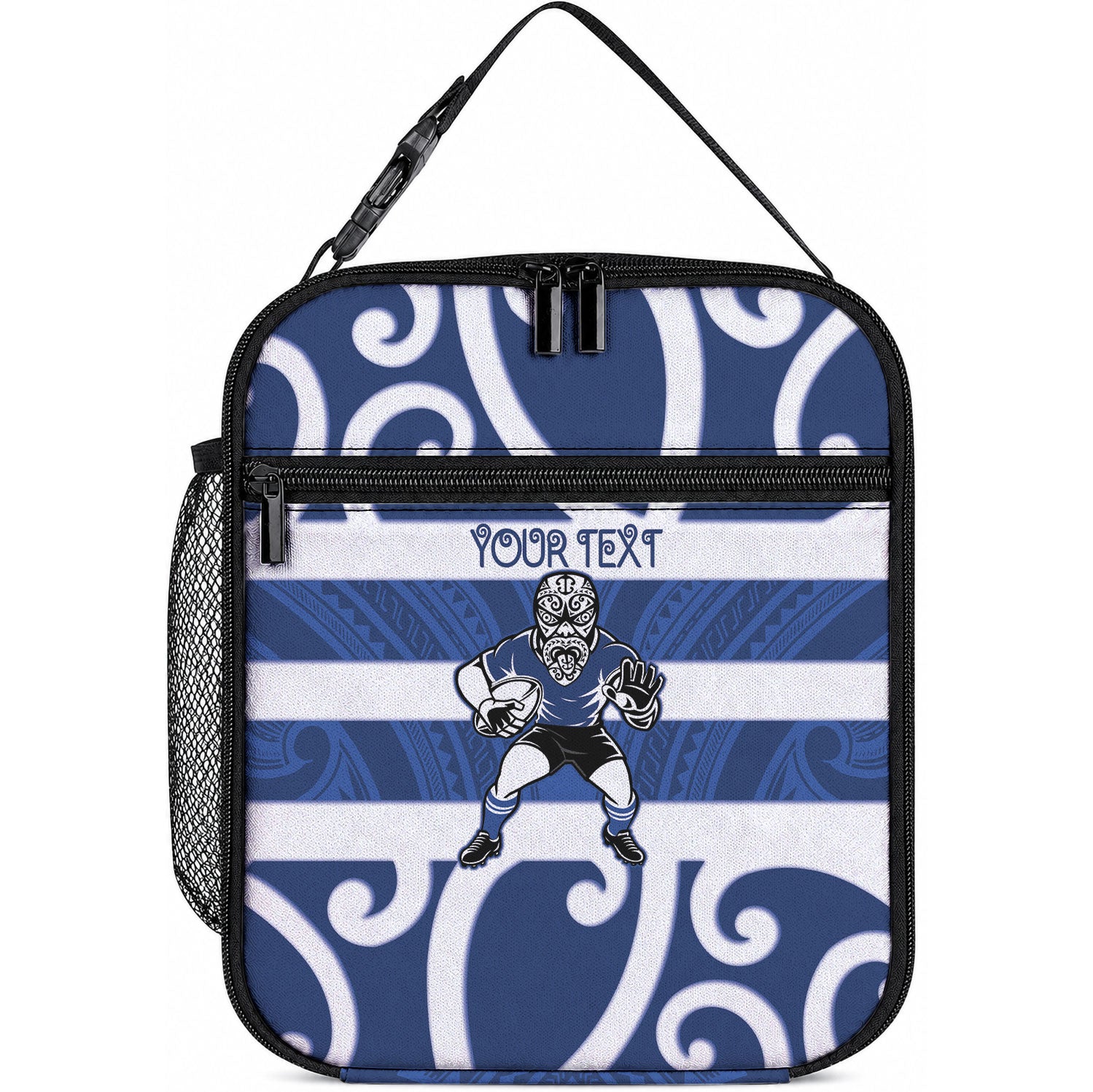 Auckland Custom Rugby New Zealand Lunch Bag Aotearoa Maori Pukana Tiki Mascot LT14 10.2 × 8.3 × 4.3 inch Blue - Polynesian Pride