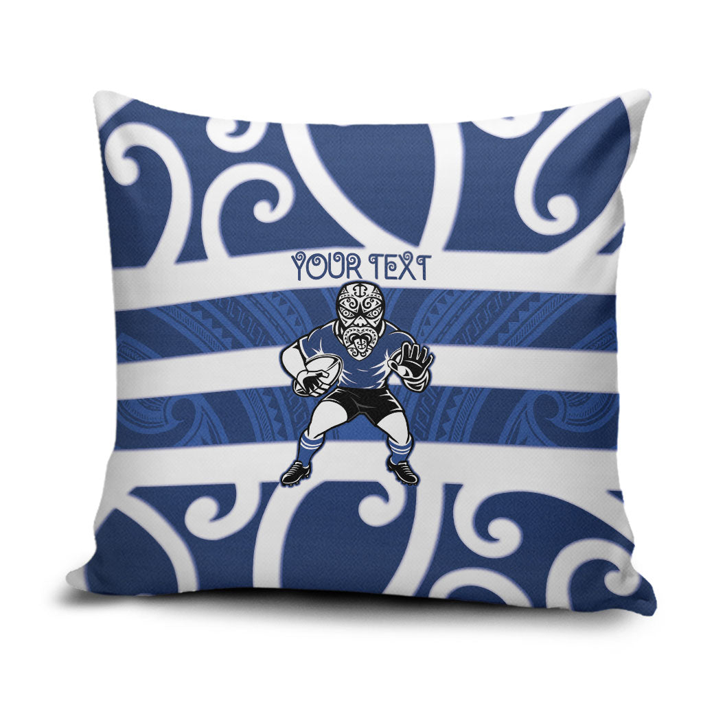 Auckland Custom Rugby New Zealand Pillow Cover Aotearoa Maori Pukana Tiki Mascot LT14 Blue - Polynesian Pride