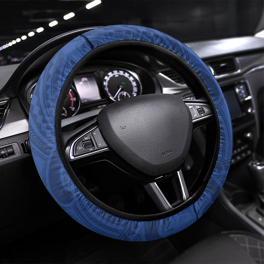 Auckland Rugby New Zealand Steering Wheel Cover Aotearoa Maori Pukana Tiki Mascot LT14 Universal Fit Blue - Polynesian Pride