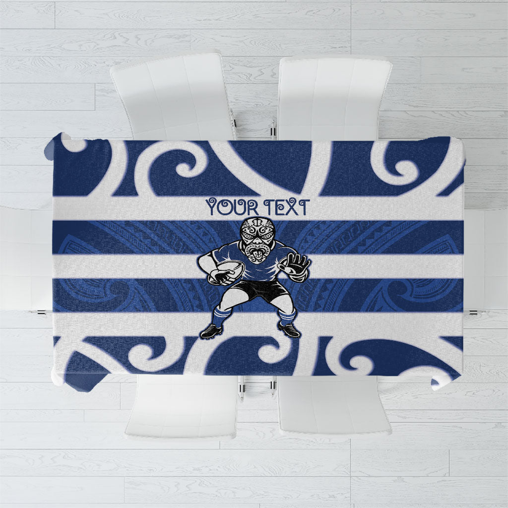Auckland Custom Rugby New Zealand Tablecloth Aotearoa Maori Pukana Tiki Mascot LT14 Blue - Polynesian Pride