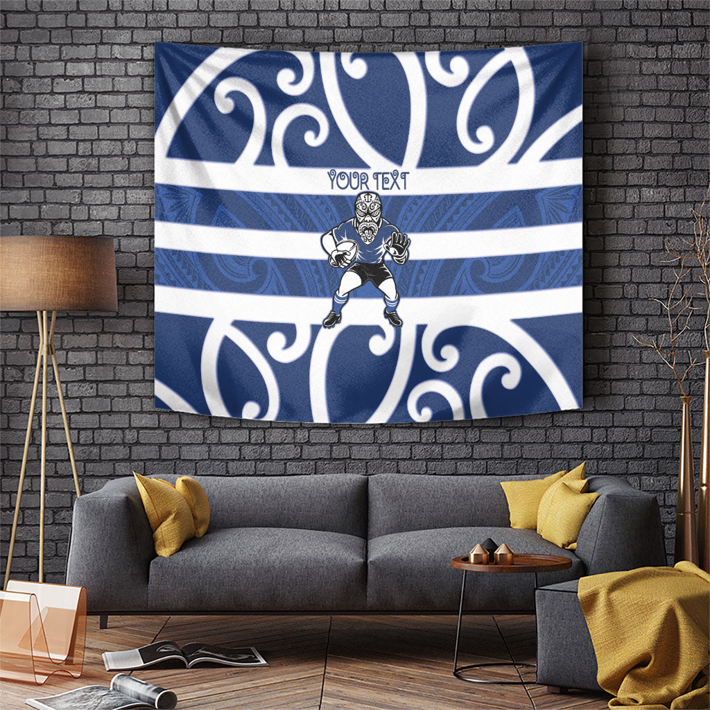 Auckland Custom Rugby New Zealand Tapestry Aotearoa Maori Pukana Tiki Mascot LT14 Blue - Polynesian Pride