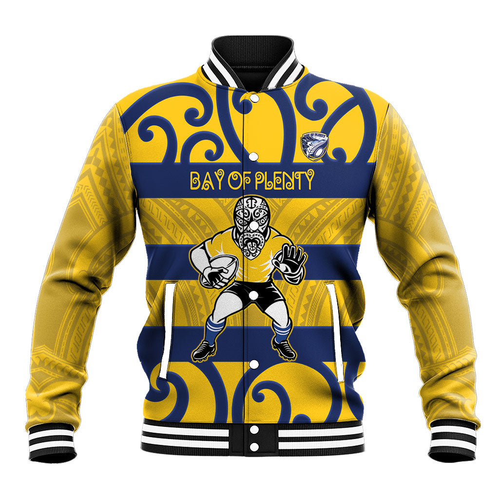Bay of Plenty Custom Rugby New Zealand Baseball Jacket Aotearoa Maori Pukana Tiki Mascot LT14 Unisex Yellow - Polynesian Pride