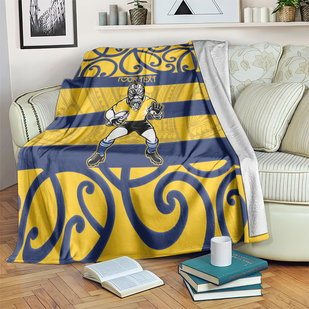 Bay of Plenty Custom Rugby New Zealand Blanket Aotearoa Maori Pukana Tiki Mascot LT14 Yellow - Polynesian Pride
