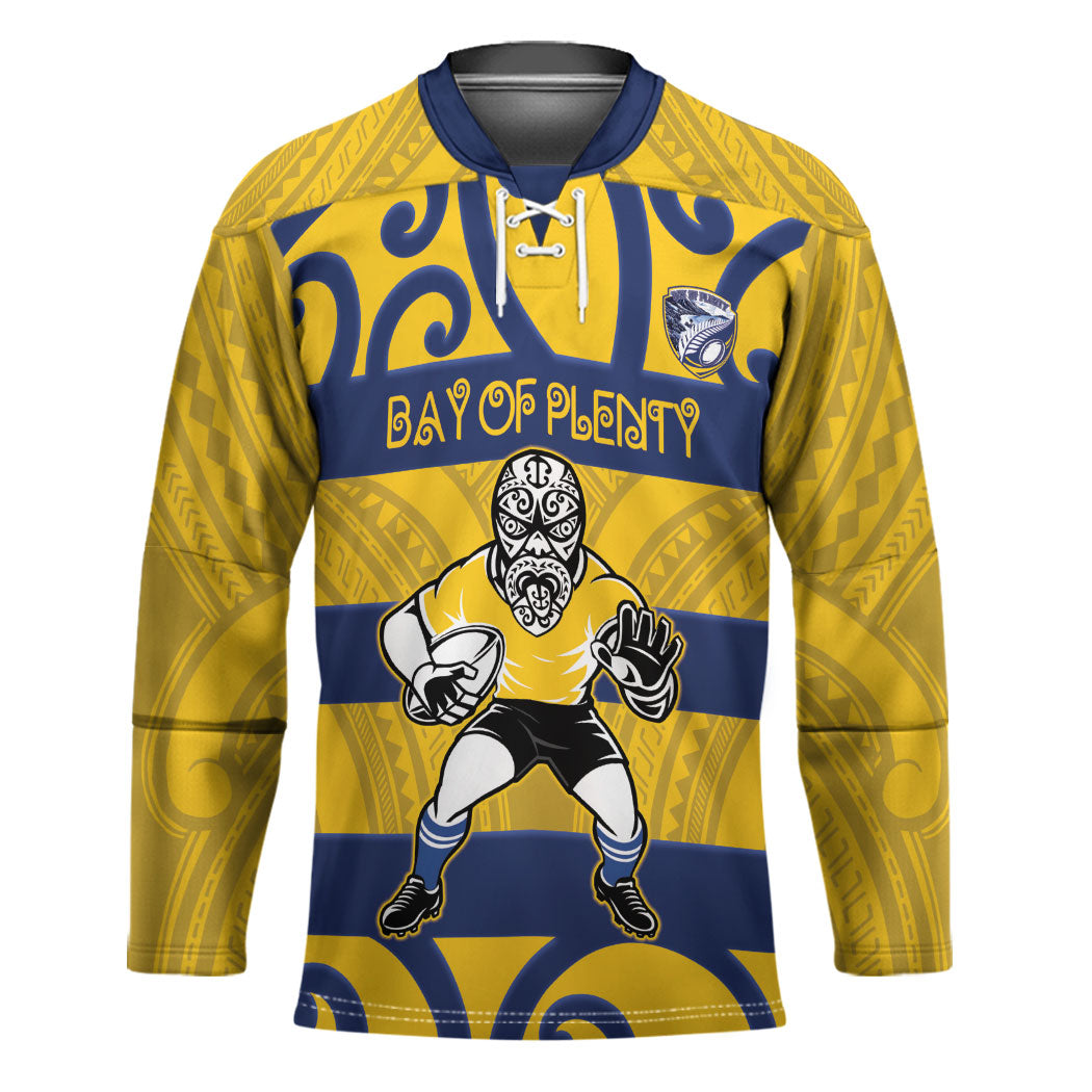 Bay of Plenty Custom Rugby New Zealand Hockey Jersey Aotearoa Maori Pukana Tiki Mascot LT14 Unisex Yellow - Polynesian Pride