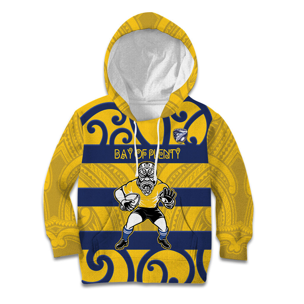 Bay of Plenty Custom Rugby New Zealand Kid Hoodie Aotearoa Maori Pukana Tiki Mascot