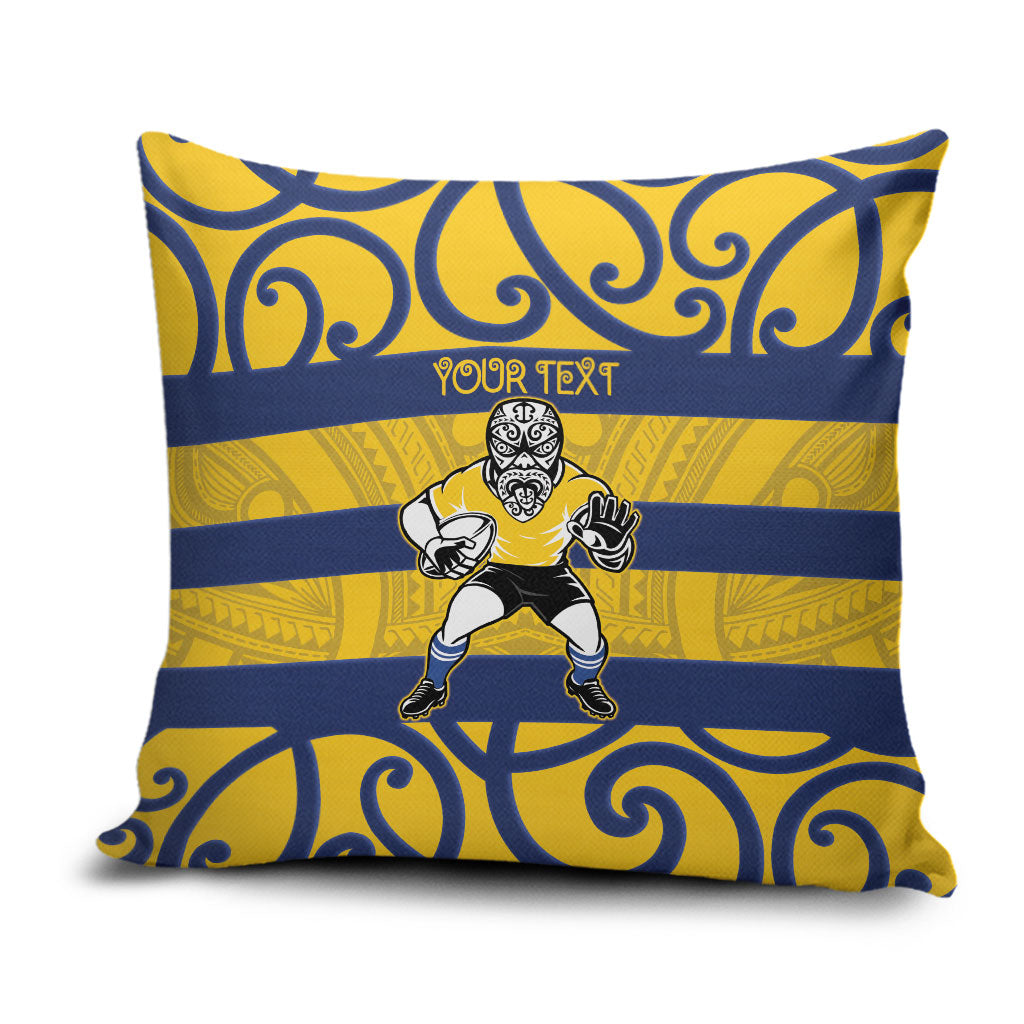 Bay of Plenty Custom Rugby New Zealand Pillow Cover Aotearoa Maori Pukana Tiki Mascot LT14 Yellow - Polynesian Pride