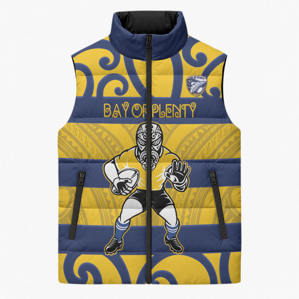 Bay of Plenty Custom Rugby New Zealand Sleeveless Puffer Jacket Aotearoa Maori Pukana Tiki Mascot LT14 Unisex Yellow - Polynesian Pride