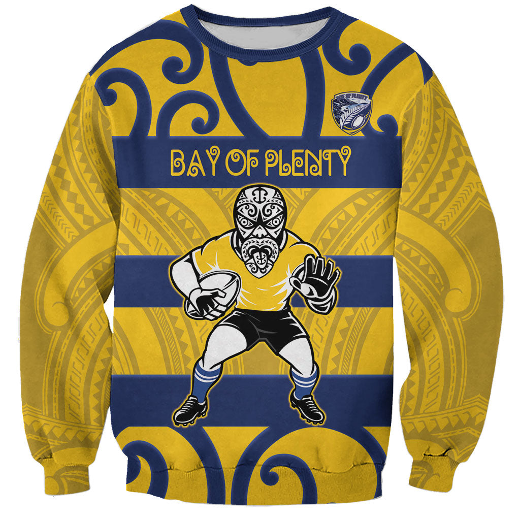 Bay of Plenty Custom Rugby New Zealand Sweatshirt Aotearoa Maori Pukana Tiki Mascot LT14 Unisex Yellow - Polynesian Pride