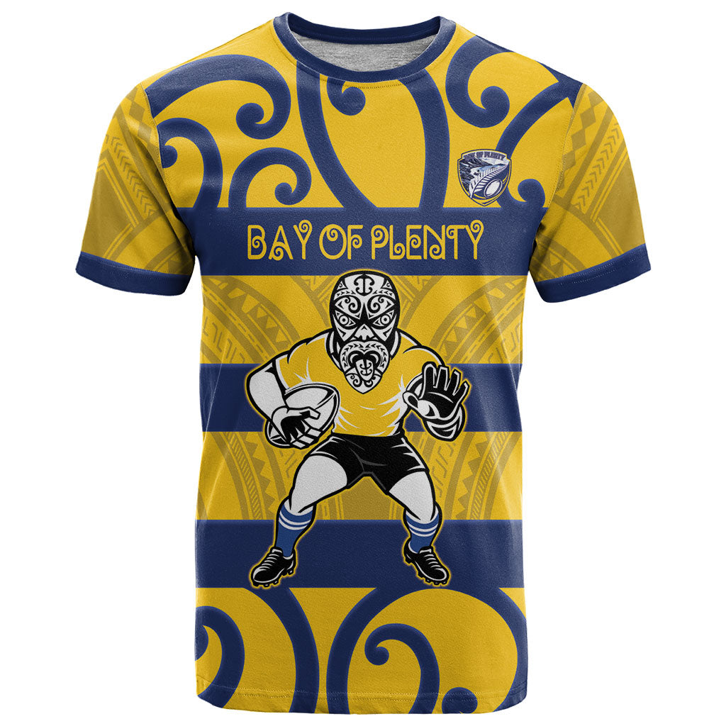 Bay of Plenty Custom Rugby New Zealand T Shirt Aotearoa Maori Pukana Tiki Mascot LT14 Yellow - Polynesian Pride