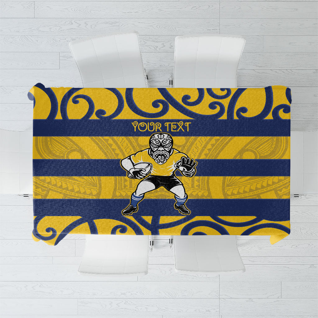 Bay of Plenty Custom Rugby New Zealand Tablecloth Aotearoa Maori Pukana Tiki Mascot LT14 Yellow - Polynesian Pride
