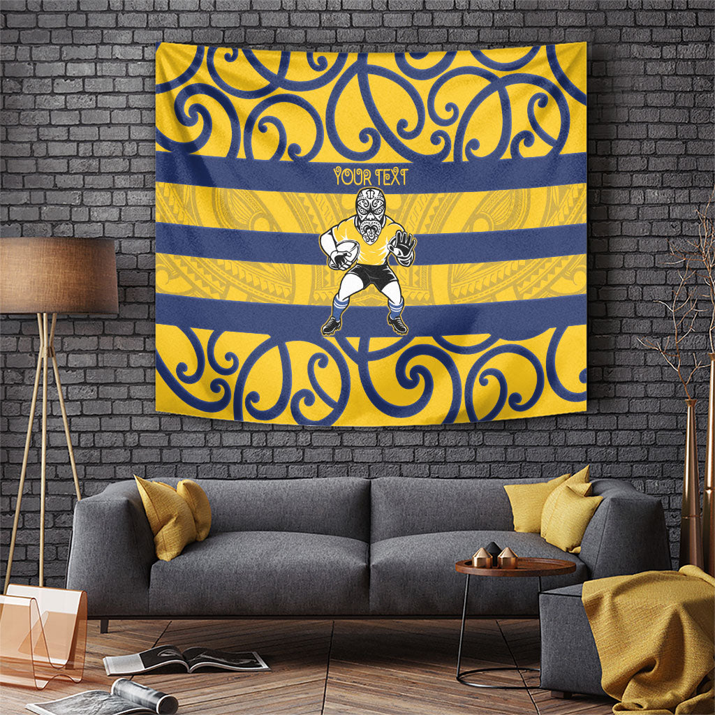 Bay of Plenty Custom Rugby New Zealand Tapestry Aotearoa Maori Pukana Tiki Mascot LT14 Yellow - Polynesian Pride