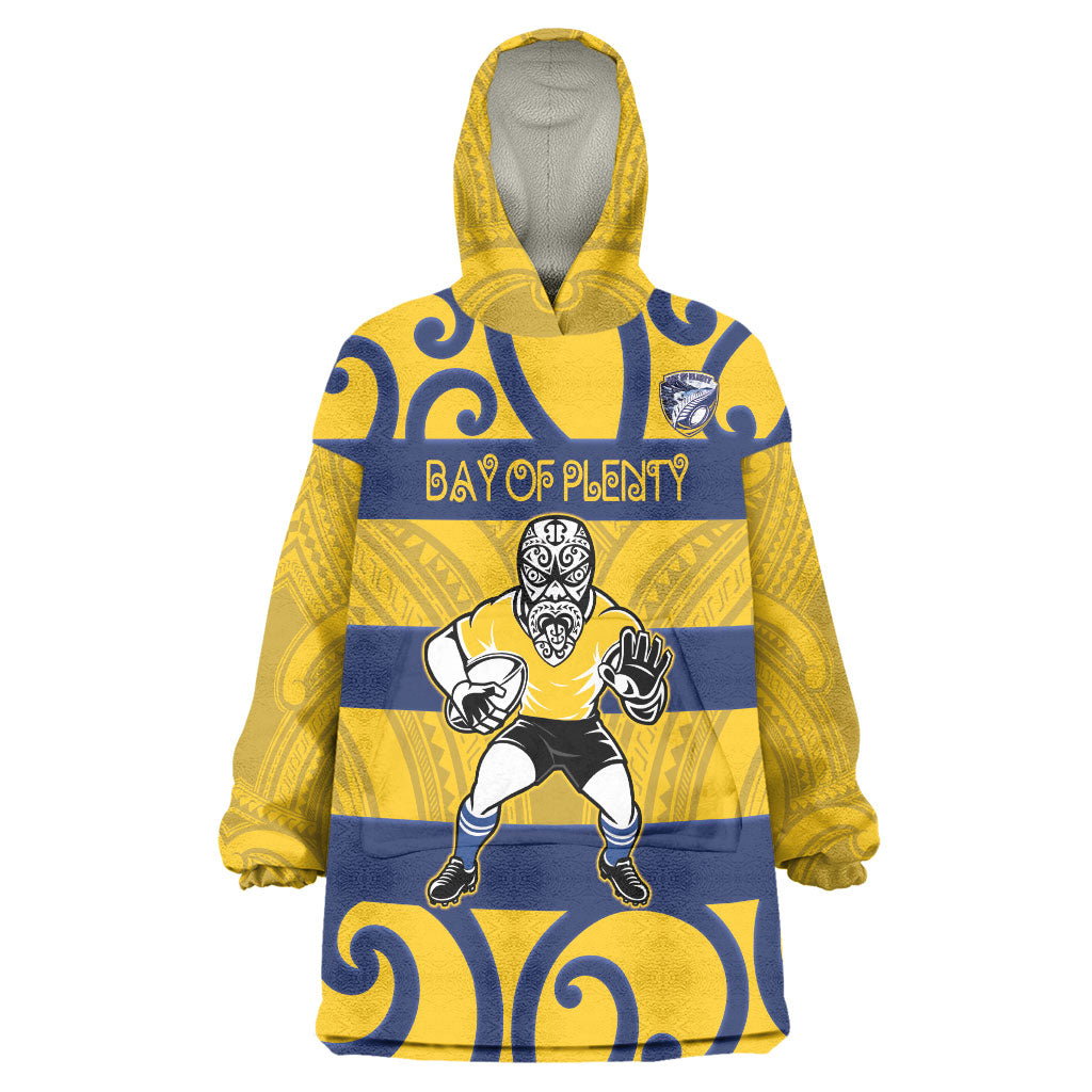 Bay of Plenty Custom Rugby New Zealand Wearable Blanket Hoodie Aotearoa Maori Pukana Tiki Mascot