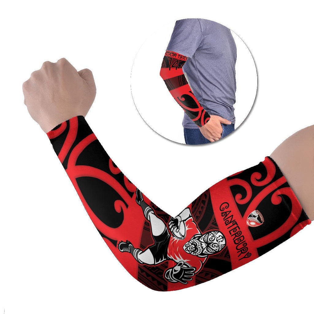 Canterbury Custom Rugby New Zealand Arm Sleeves Aotearoa Maori Pukana Tiki Mascot LT14 Set of 2 Red - Polynesian Pride