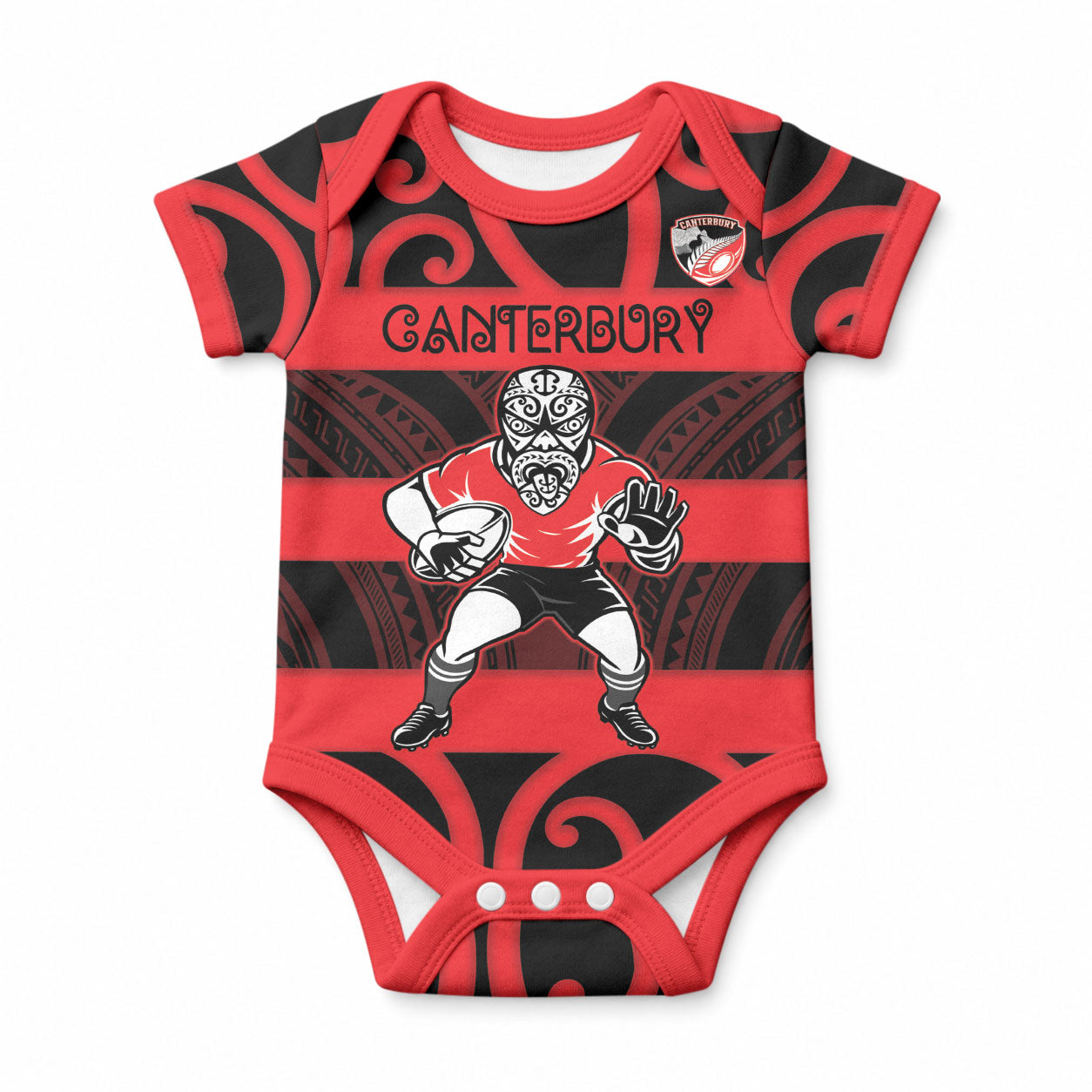 Canterbury Custom Rugby New Zealand Baby Onesie Aotearoa Maori Pukana Tiki Mascot