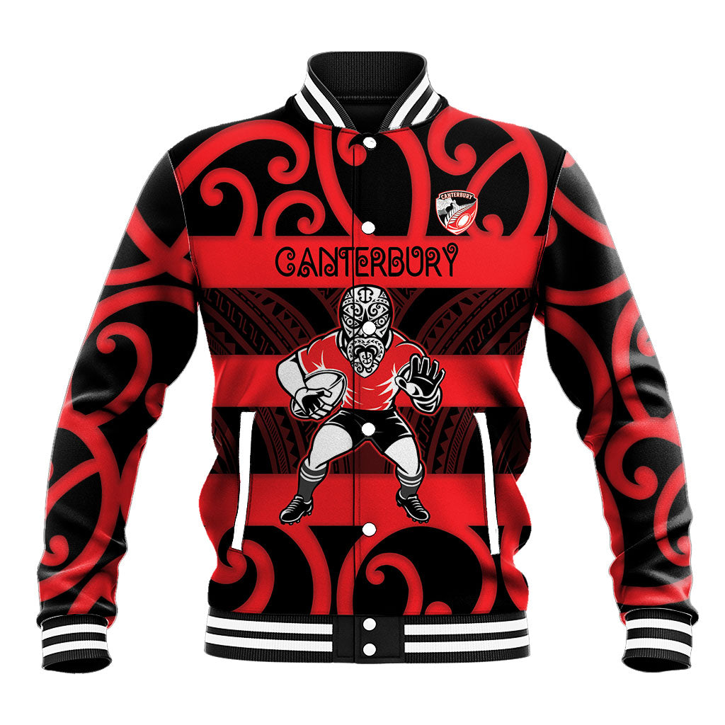 Canterbury Custom Rugby New Zealand Baseball Jacket Aotearoa Maori Pukana Tiki Mascot LT14 Unisex Red - Polynesian Pride