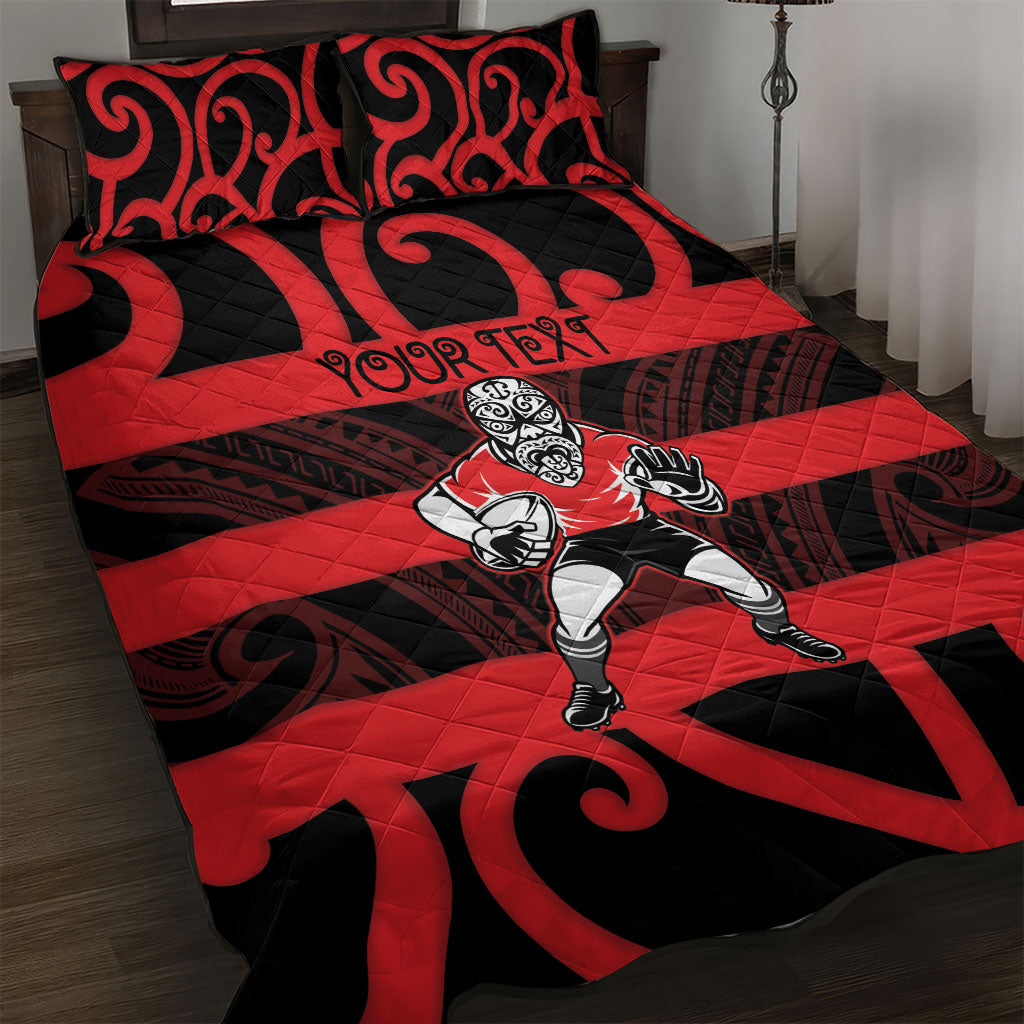 Canterbury Custom Rugby New Zealand Quilt Bed Set Aotearoa Maori Pukana Tiki Mascot LT14 Red - Polynesian Pride