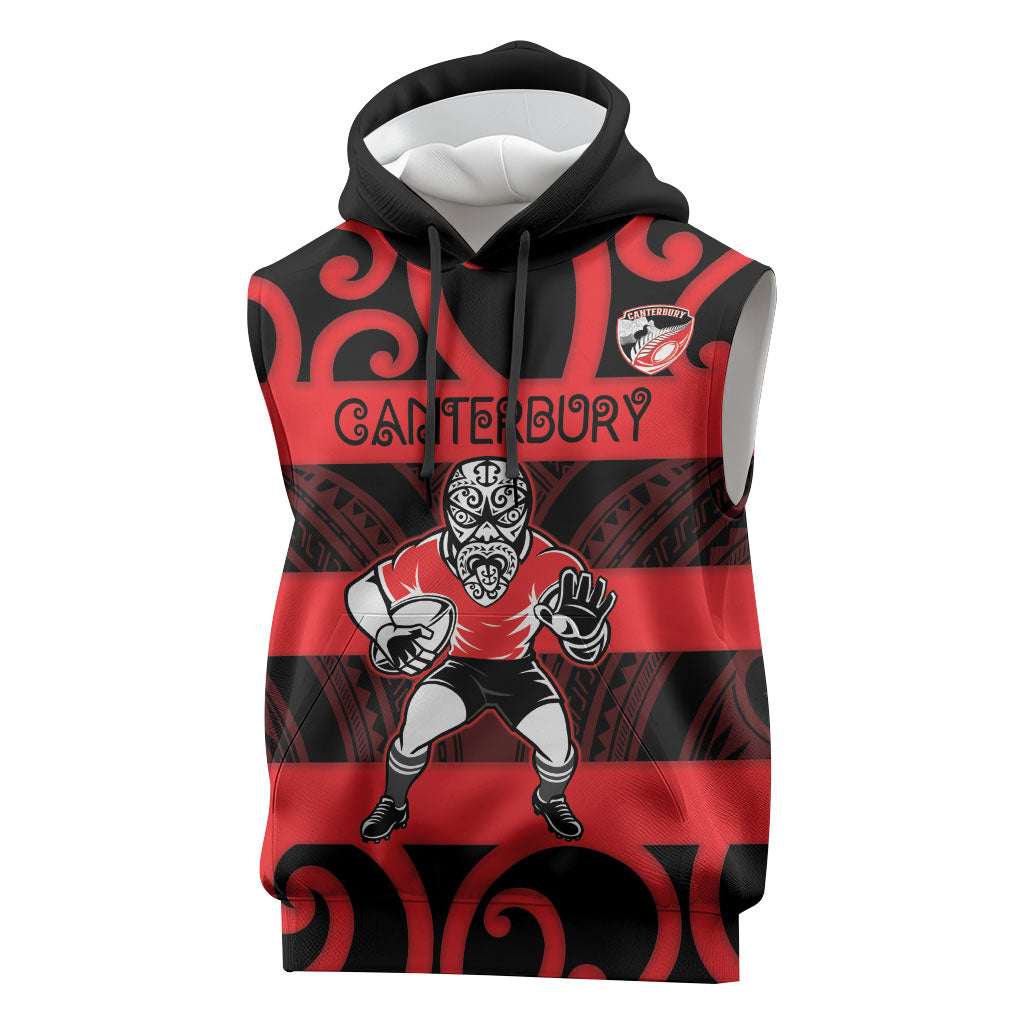 Canterbury Custom Rugby New Zealand Sleeveless Hoodie Aotearoa Maori Pukana Tiki Mascot