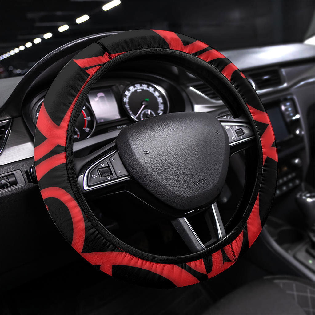 Canterbury Rugby New Zealand Steering Wheel Cover Aotearoa Maori Pukana Tiki Mascot LT14 Universal Fit Red - Polynesian Pride