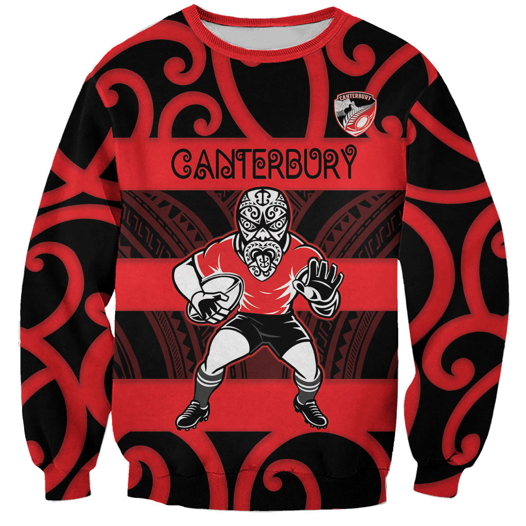 Canterbury Custom Rugby New Zealand Sweatshirt Aotearoa Maori Pukana Tiki Mascot LT14 Unisex Red - Polynesian Pride