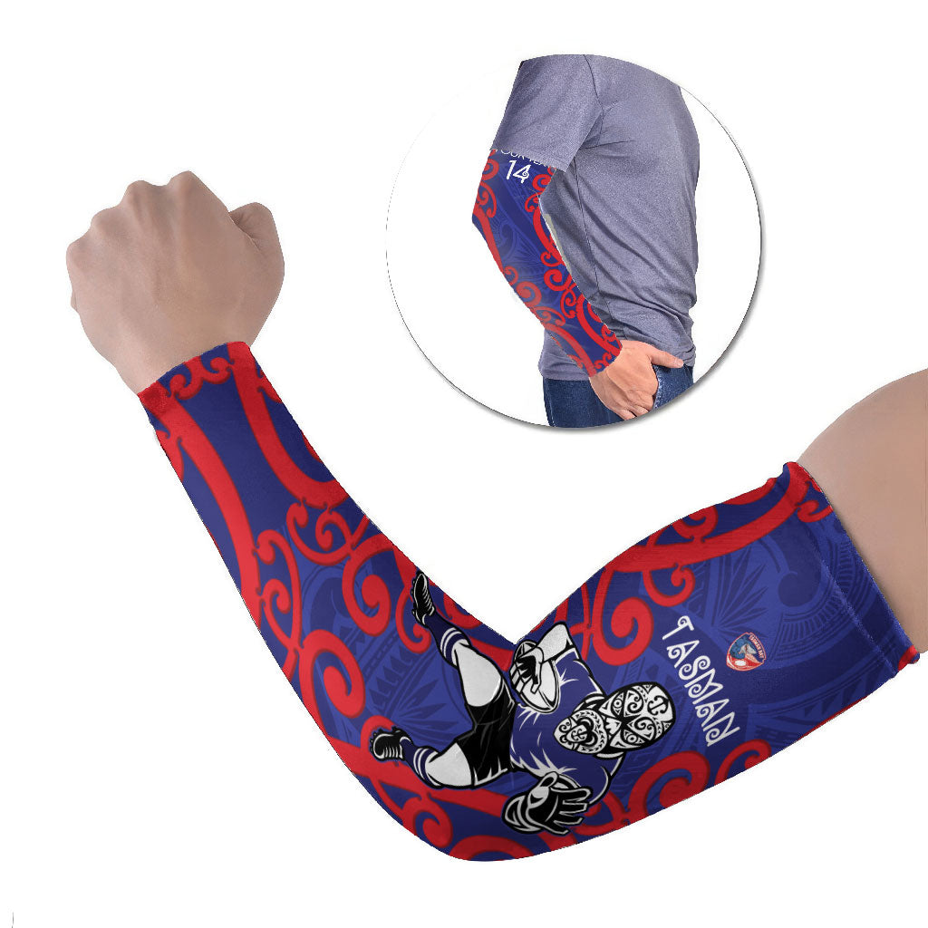Tasman Custom Rugby New Zealand Arm Sleeves Aotearoa Maori Pukana Tiki Mascot