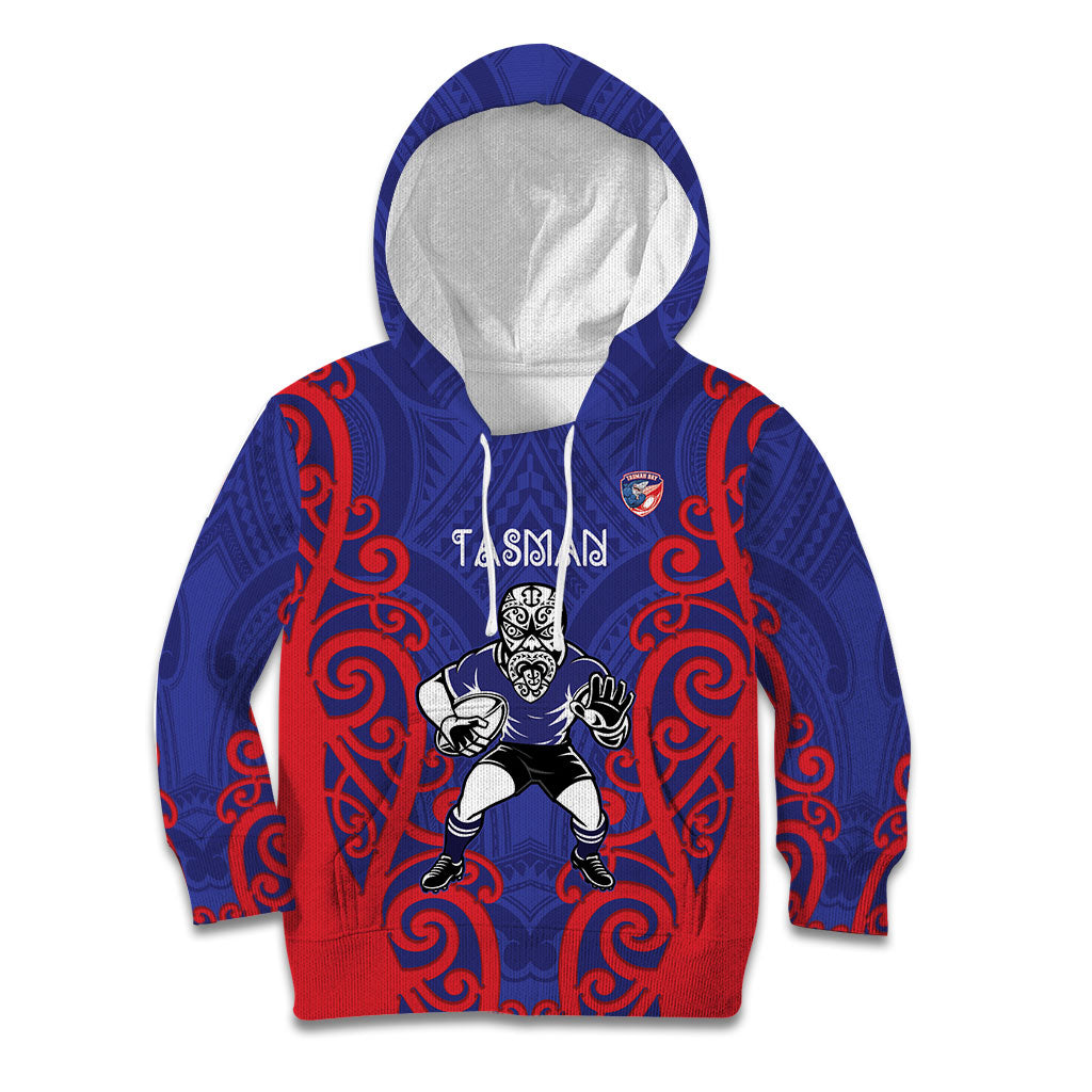 Tasman Custom Rugby New Zealand Kid Hoodie Aotearoa Maori Pukana Tiki Mascot