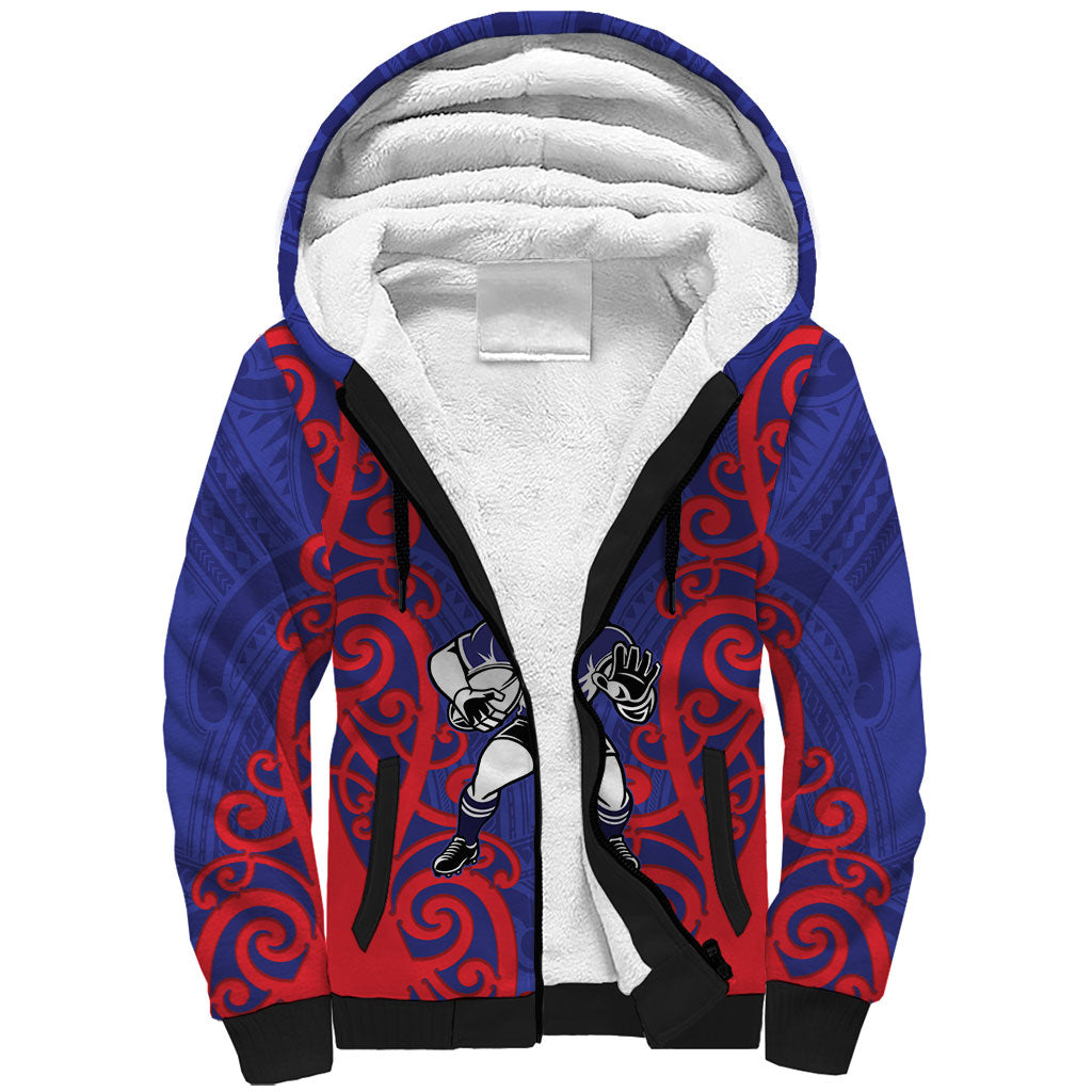 Tasman Custom Rugby New Zealand Sherpa Hoodie Aotearoa Maori Pukana Tiki Mascot
