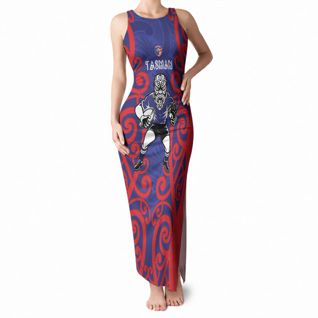 Tasman Custom Rugby New Zealand Tank Maxi Dress Aotearoa Maori Pukana Tiki Mascot