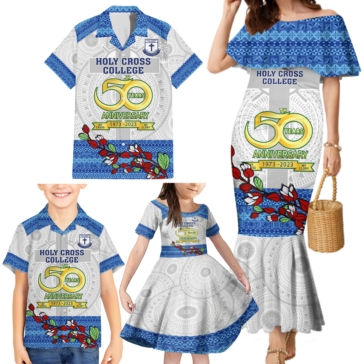 fiji-holy-cross-college-family-matching-mermaid-dress-and-hawaiian-shirt-happy-50th-anniversary-fijian-tagimoucia-tapa-pattern