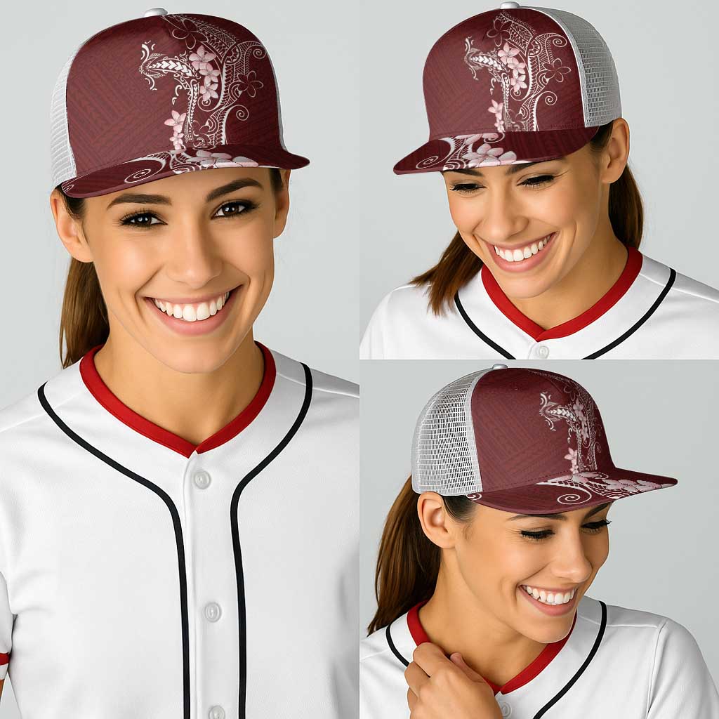 Oxblood Hawaii Baseball Net Cap Hammerhead Shark Tattoo Curve Polynesian LT14 - Polynesian Pride