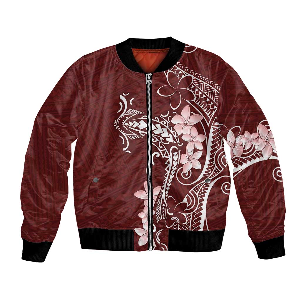Oxblood Hawaii Bomber Jacket Hammerhead Shark Tattoo Curve Polynesian LT14 Unisex Oxblood - Polynesian Pride
