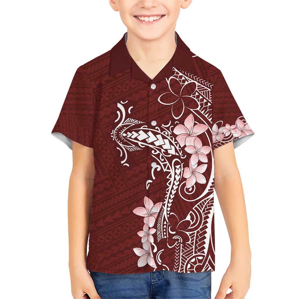 Oxblood Hawaii Kid Hawaiian Shirt Hammerhead Shark Tattoo Curve Polynesian LT14 Kid Oxblood - Polynesian Pride