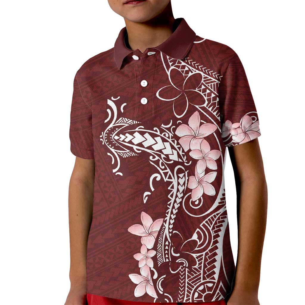 Oxblood Hawaii Kid Polo Shirt Hammerhead Shark Tattoo Curve Polynesian LT14 Kid Oxblood - Polynesian Pride