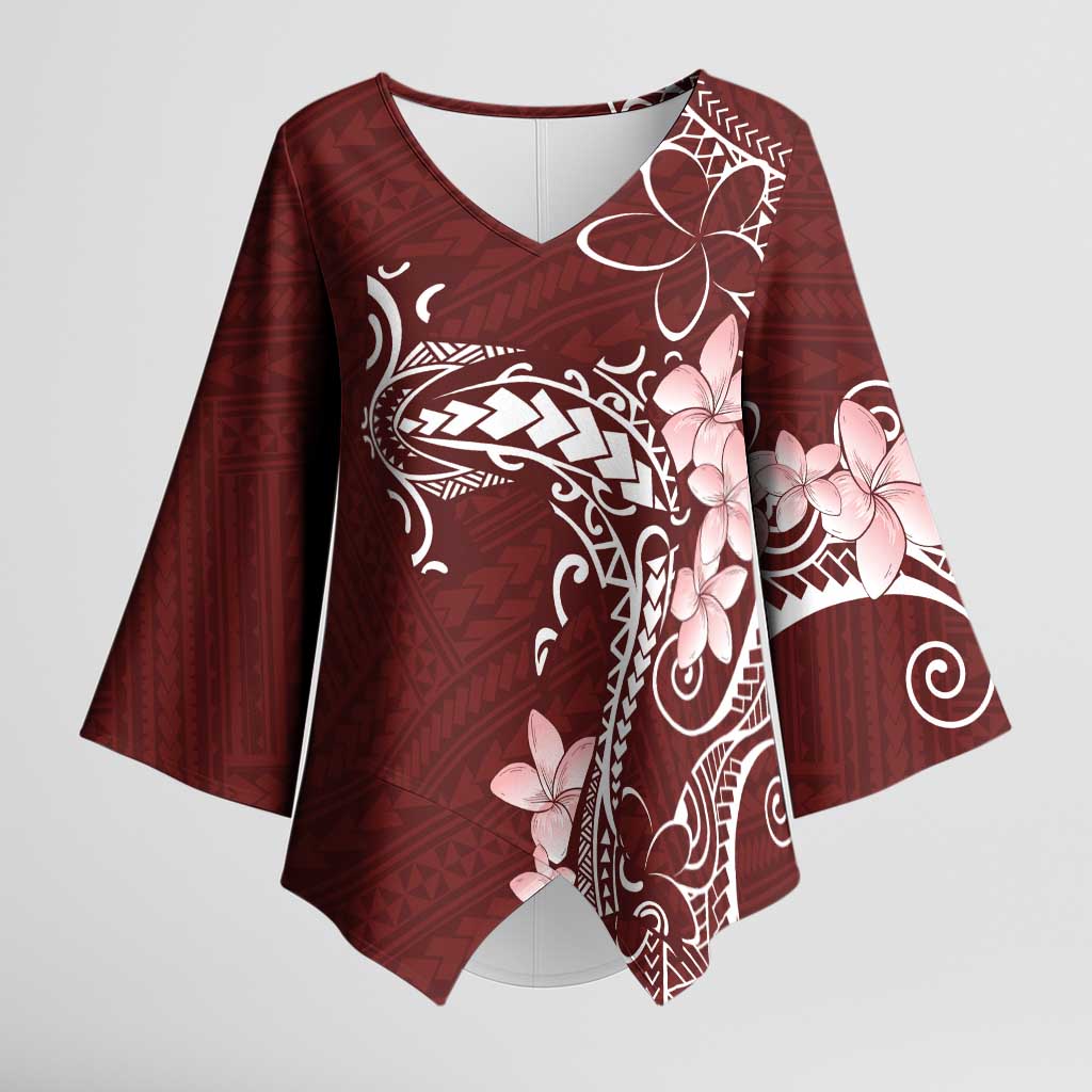 Oxblood Hawaii Kimono Sleeve Blouse Hammerhead Shark Tattoo Curve Polynesian LT14 Female Oxblood - Polynesian Pride