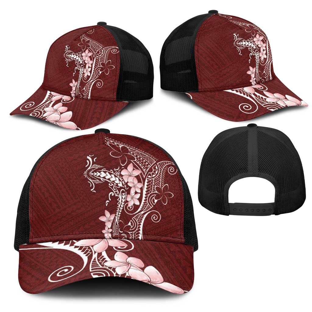 Oxblood Hawaii Mesh Trucker Cap Hammerhead Shark Tattoo Curve Polynesian LT14 - Polynesian Pride
