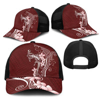 Oxblood Hawaii Mesh Trucker Cap Hammerhead Shark Tattoo Curve Polynesian LT14 - Polynesian Pride