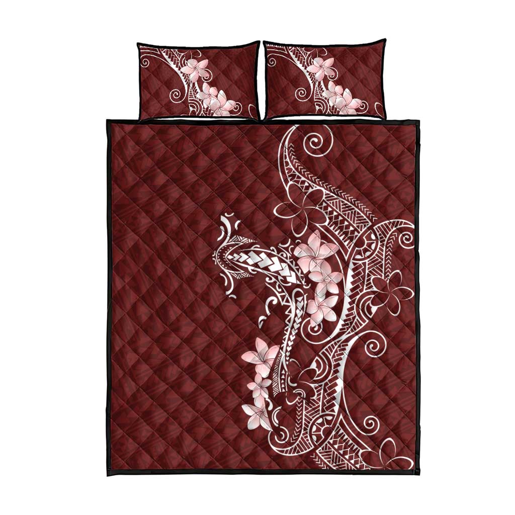 Oxblood Hawaii Quilt Bed Set Hammerhead Shark Tattoo Curve Polynesian LT14 - Polynesian Pride