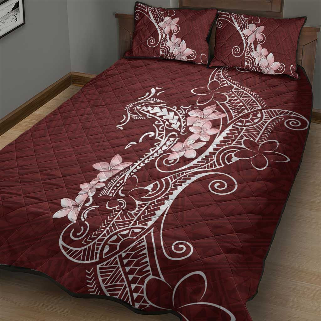 Oxblood Hawaii Quilt Bed Set Hammerhead Shark Tattoo Curve Polynesian LT14 - Polynesian Pride