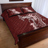 Oxblood Hawaii Quilt Bed Set Hammerhead Shark Tattoo Curve Polynesian LT14 - Polynesian Pride